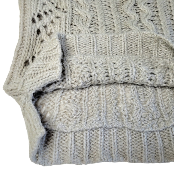 Free People Womens Sweater Medium Cable Knit Chunky Boho Beige Mohair - Picture 7 of 9